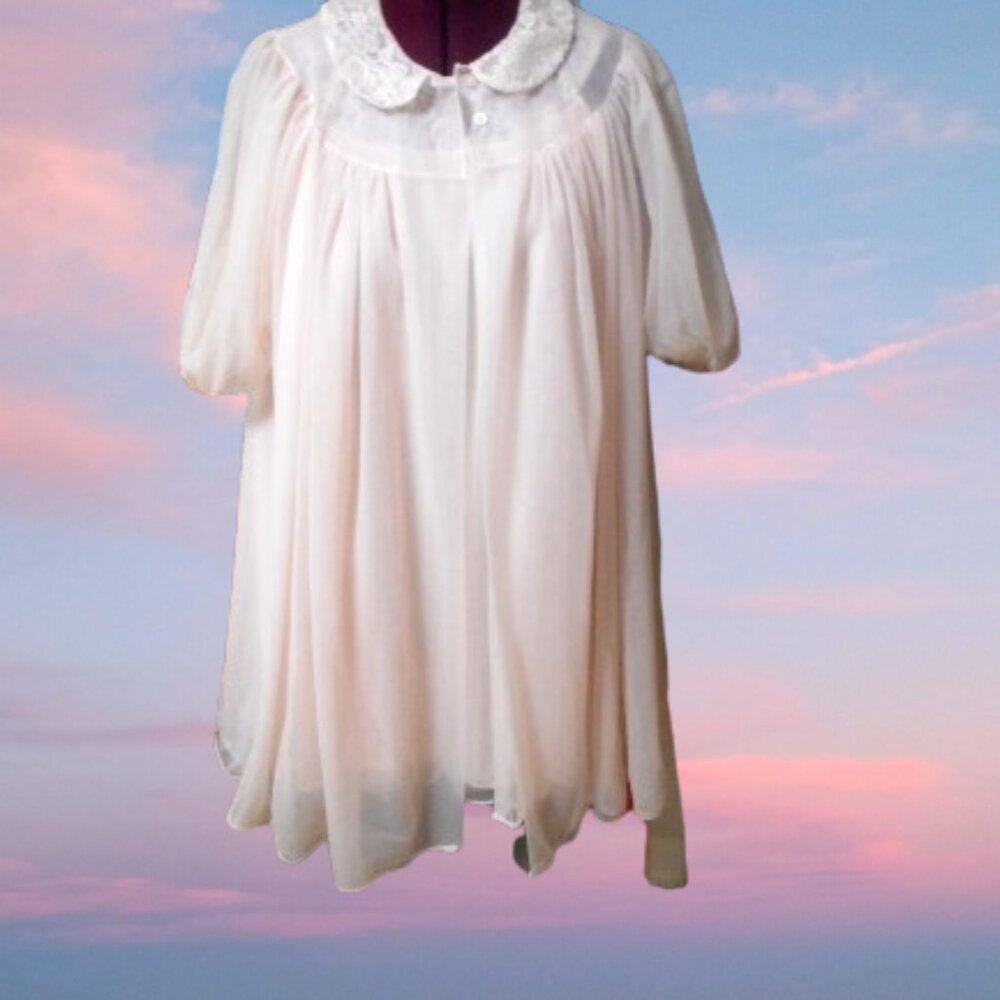 2 PC Set 50s 60s Pegnoir Set Soft Pink Negligee Billowy Sleeves Gilbreath